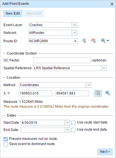 Add Point Events widget with coordinates Add Point Events widget with coordinates